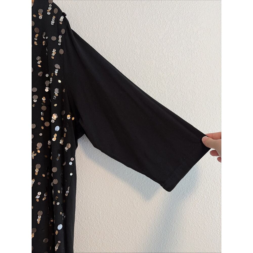 NEW Roaman’s Black 1x Women's Sequin 3/4 Sleeve Pullover Blouse Winter - Picture 3 of 5